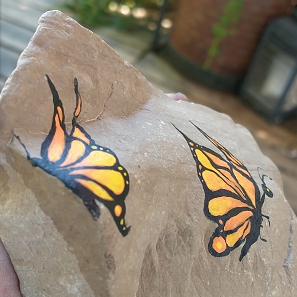 Hand Painted Butterfly Garden Rock - Picture 4 of 5